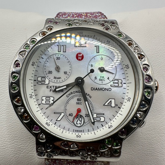Michele Fleur Diamond Steel MOP Dial Ladies Quartz Watch MW04A13 (AUTHENTIC) - Picture 2 of 10